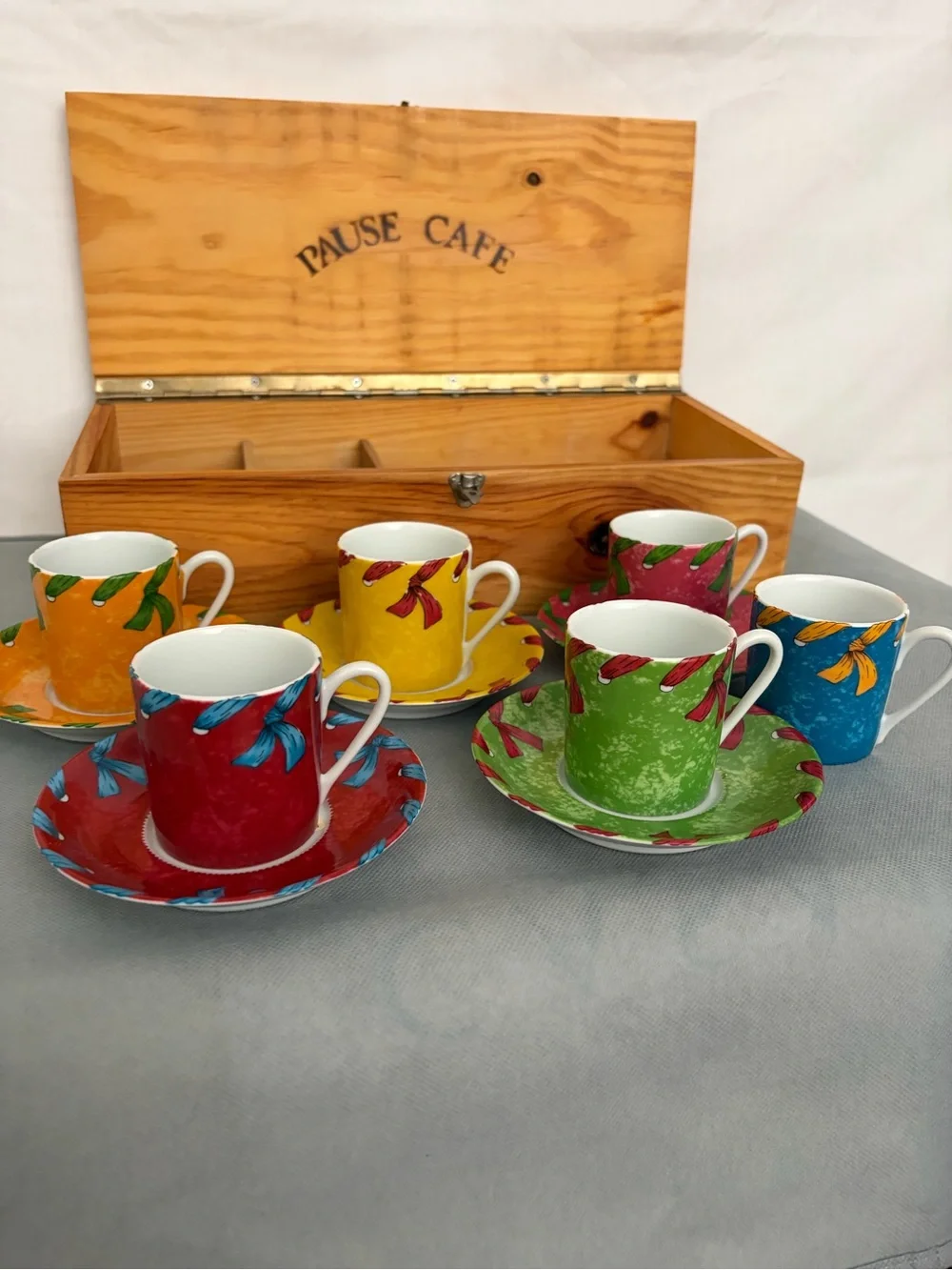 Pause Café Espresso Cups Saucers Set L’Hirondelle France Wooden Box(F304)